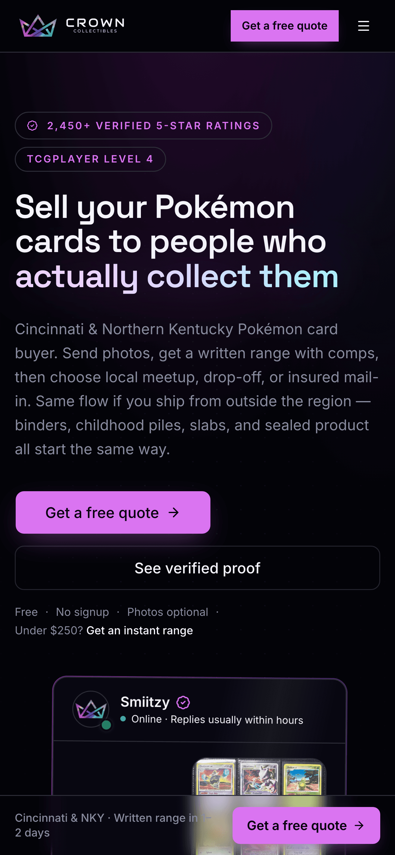 Crown Collectibles website on mobile
