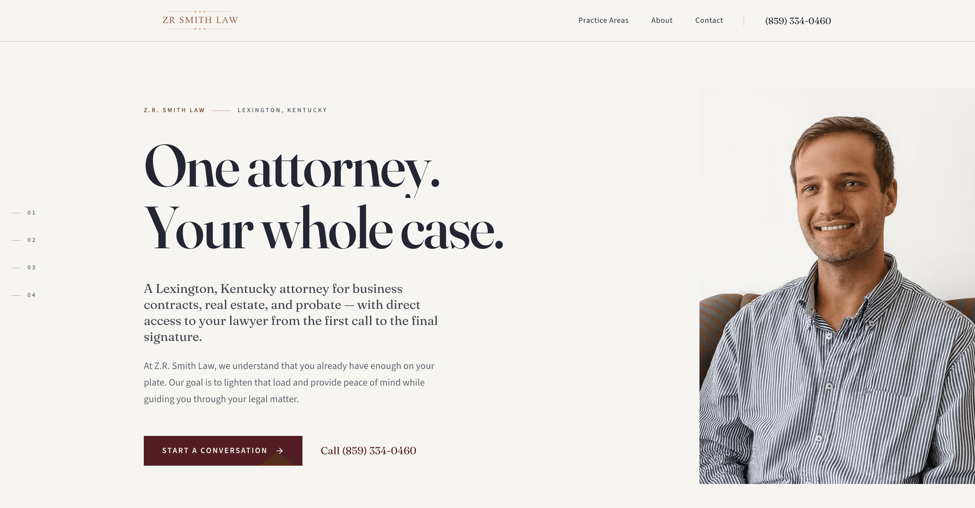 Screenshot of the ZRS Law website built by Atlas