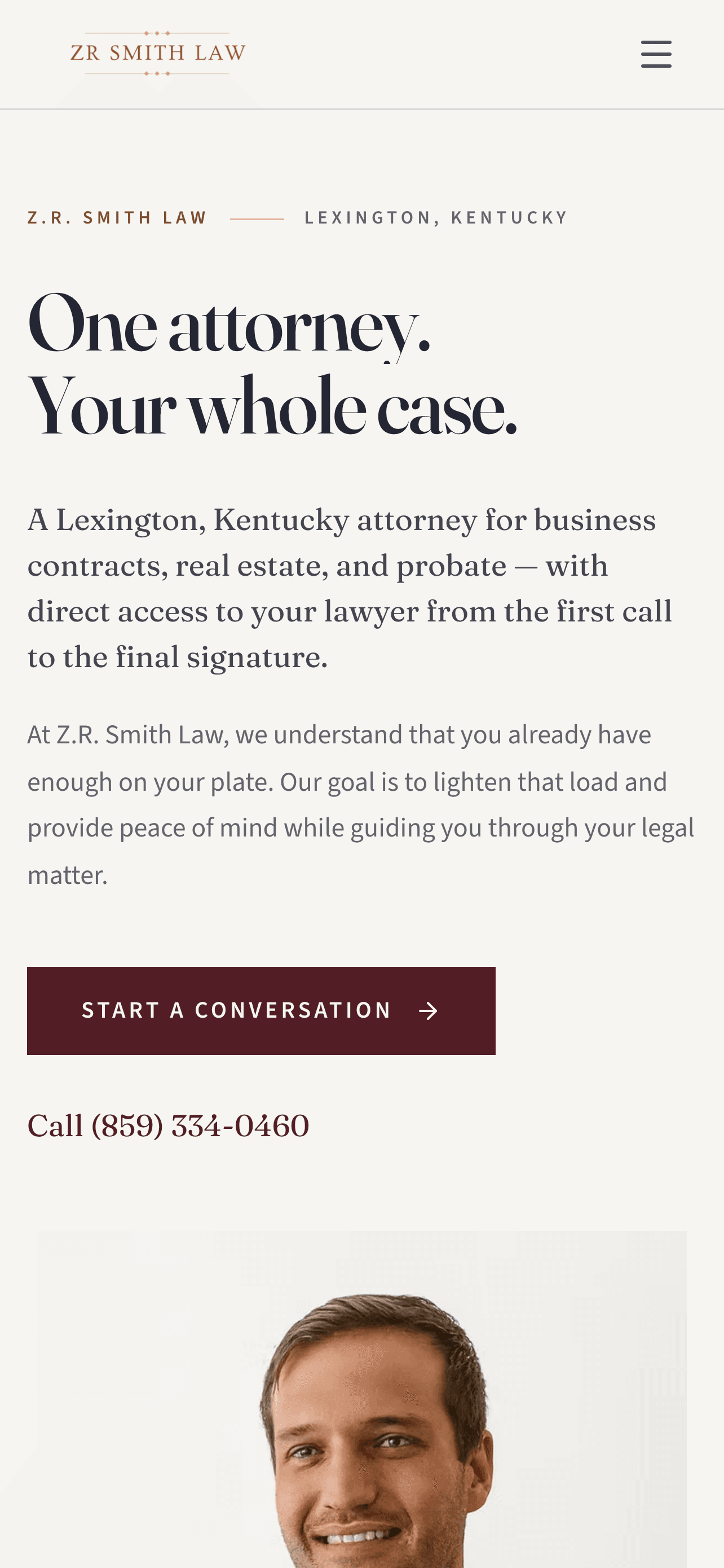 ZRS Law website on mobile